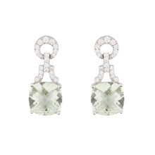 Load image into Gallery viewer, Wellington_&amp;_North_Art_Deco_Jewellery_Rosalind_Cushion_Cut_Green_Amethyst_Cubic_Zirconia_925_Sterling_Silver_Drop_Earrings