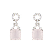 Load image into Gallery viewer, Wellington_&amp;_North_Art_Deco_Jewellery_Rosalind_Cushion_Cut_Rose_Quartz_Cubic_Zirconia_925_Sterling_Silver_Drop_Earrings