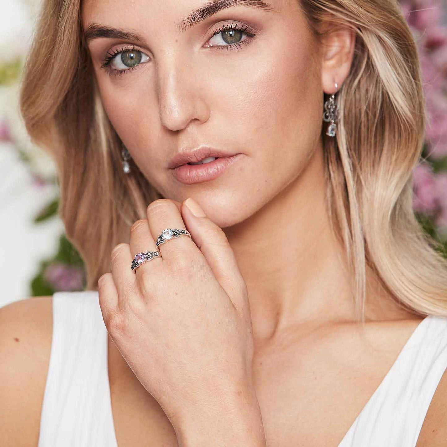 Eleanor: Art Deco Ring in Blue Topaz, Marcasite and Sterling Silver