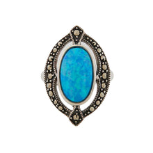 Load image into Gallery viewer, Art Deco Style Ring: Sterling Silver, Cultured Opal, Marcasite