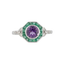 Load image into Gallery viewer, Art Deco Style Ring: 9ct White Gold, Amethyst, Emerald and Diamond