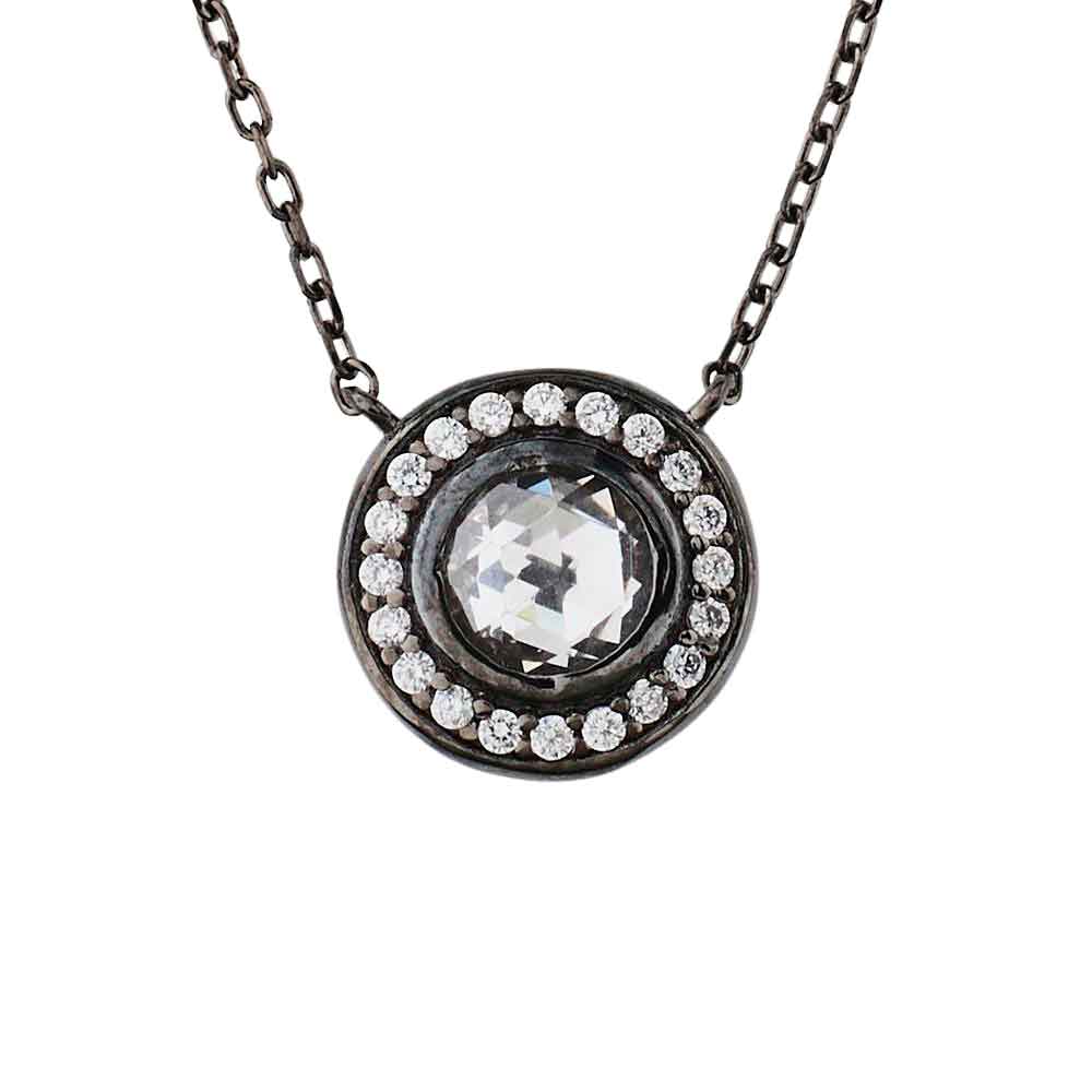 Georgian Style Rose Cut Classic Cluster Pendant Necklace: Sterling Silver, Cubic Zirconia