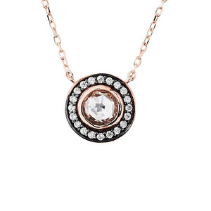 Georgian Style Rose Cut Classic Cluster Pendant Necklace: Rose Gold, Cubic Zirconia