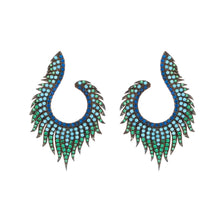 Load image into Gallery viewer, Peacock Earrings: Turquoise, Coloured Cubic Zirocnia and Rose Gold Plated Silver