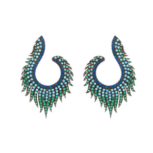 Peacock Earrings: Turquoise, Coloured Cubic Zirocnia and Rose Gold Plated Silver