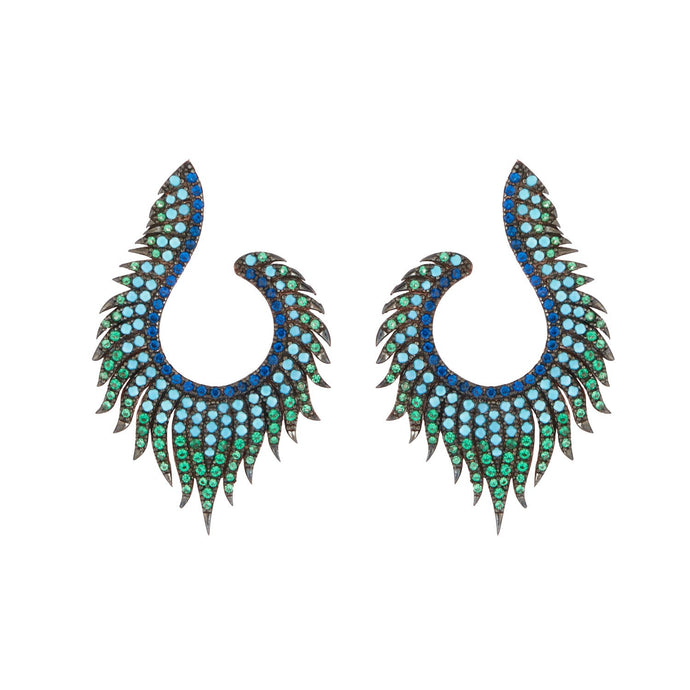 Peacock Earrings: Turquoise, Coloured Cubic Zirocnia and Rose Gold Plated Silver