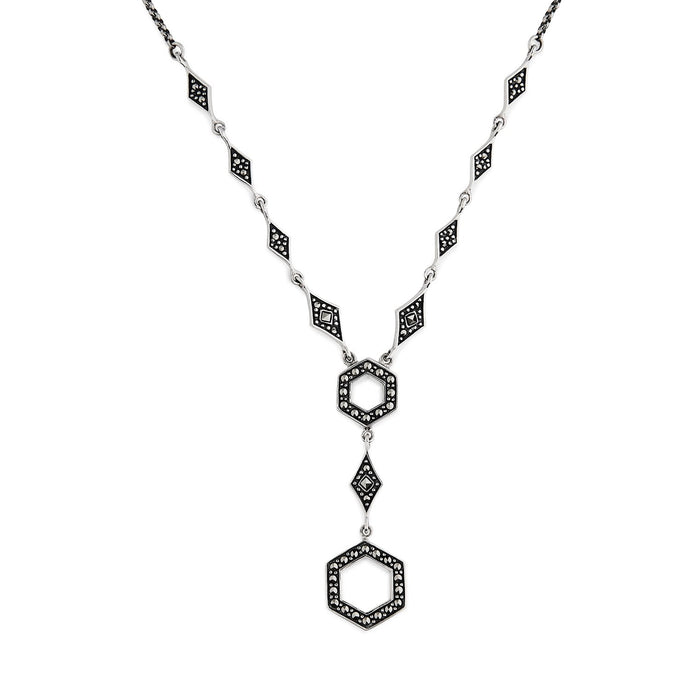 Art Deco Style Geometric Necklace: Marcasite and Sterling Silver