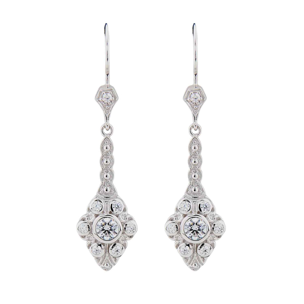 Art Deco Style Drop Earrings: Sterling Silver and Cubic Zirconia