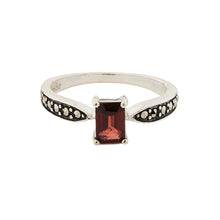 Load image into Gallery viewer, Art Deco Style Ring: Red Garnet, Sterling Silver, Marcasite