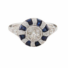 Load image into Gallery viewer, Gwendolyn: Art Deco Style Ring in Synthetic Sapphire, Cubic Zirconia and Sterling Silver