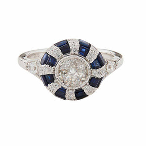 Gwendolyn: Art Deco Style Ring in Synthetic Sapphire, Cubic Zirconia and Sterling Silver