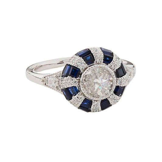 Gwendolyn: Art Deco Style Ring in Synthetic Sapphire, Cubic Zirconia and Sterling Silver