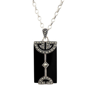 Hannah: Art Deco Pendant in Black Onyx, Marcasite and Sterling Silver