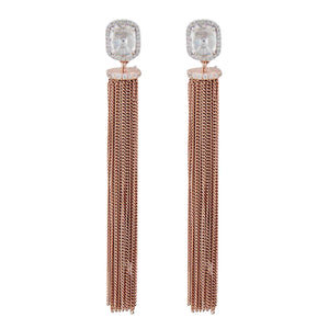 Hayley: Tassel Earrings in Cubic Zirconia and Rose Gold Plated Sterling Silver