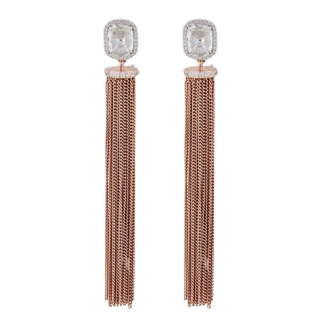 Hayley: Tassel Earrings in Cubic Zirconia and Rose Gold Plated Sterling Silver