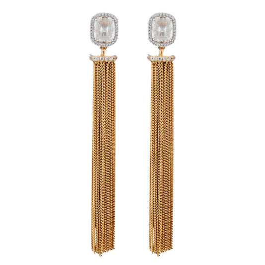 Hayley: Tassel Earrings Cubic Zirconia and Yellow Gold Plated Sterling Silver