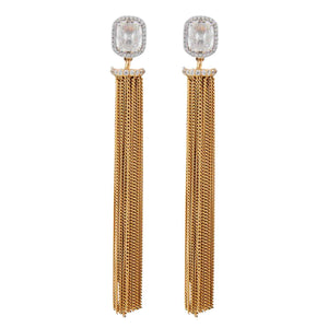 Hayley: Tassel Earrings Cubic Zirconia and Yellow Gold Plated Sterling Silver