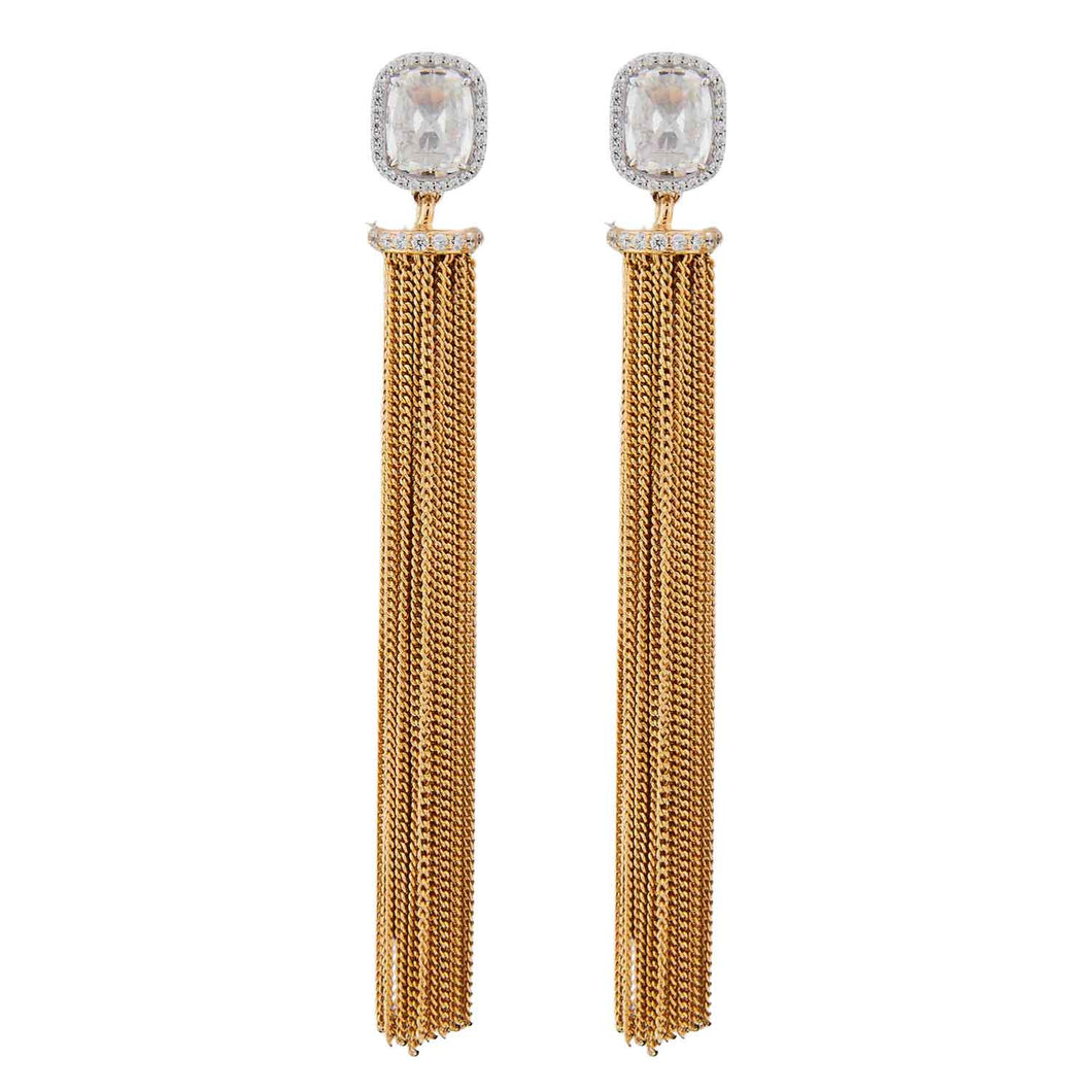 Hayley: Tassel Earrings Cubic Zirconia and Yellow Gold Plated Sterling Silver