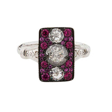 Load image into Gallery viewer, Inez: Antique Style Ring in Cubic Zirconia, Synthetic Ruby and Sterling Silver