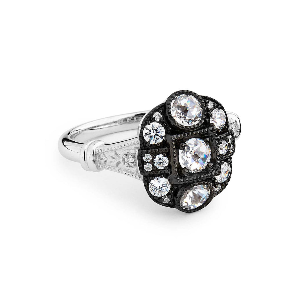 Isadora: Georgian Style Cluster Ring in Old Cut Cubic Zirconia and Sterling Silver
