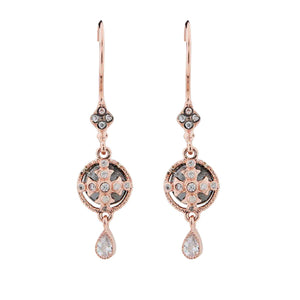 Jasmine: Antique Style Earrings in Cubic Zirconia and Rose Gold Plated Sterling Silver