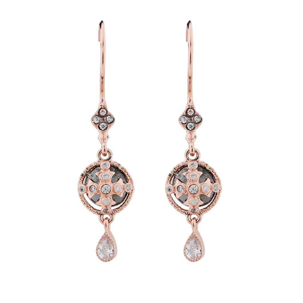 Jasmine: Antique Style Earrings in Cubic Zirconia and Rose Gold Plated Sterling Silver