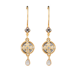 Jasmine: Antique Style Earrings in Cubic Zirconia and Yellow Gold Plated Sterling Silver