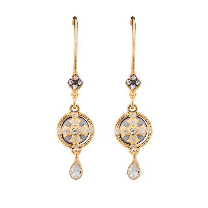 Jasmine: Antique Style Earrings in Cubic Zirconia and Yellow Gold Plated Sterling Silver