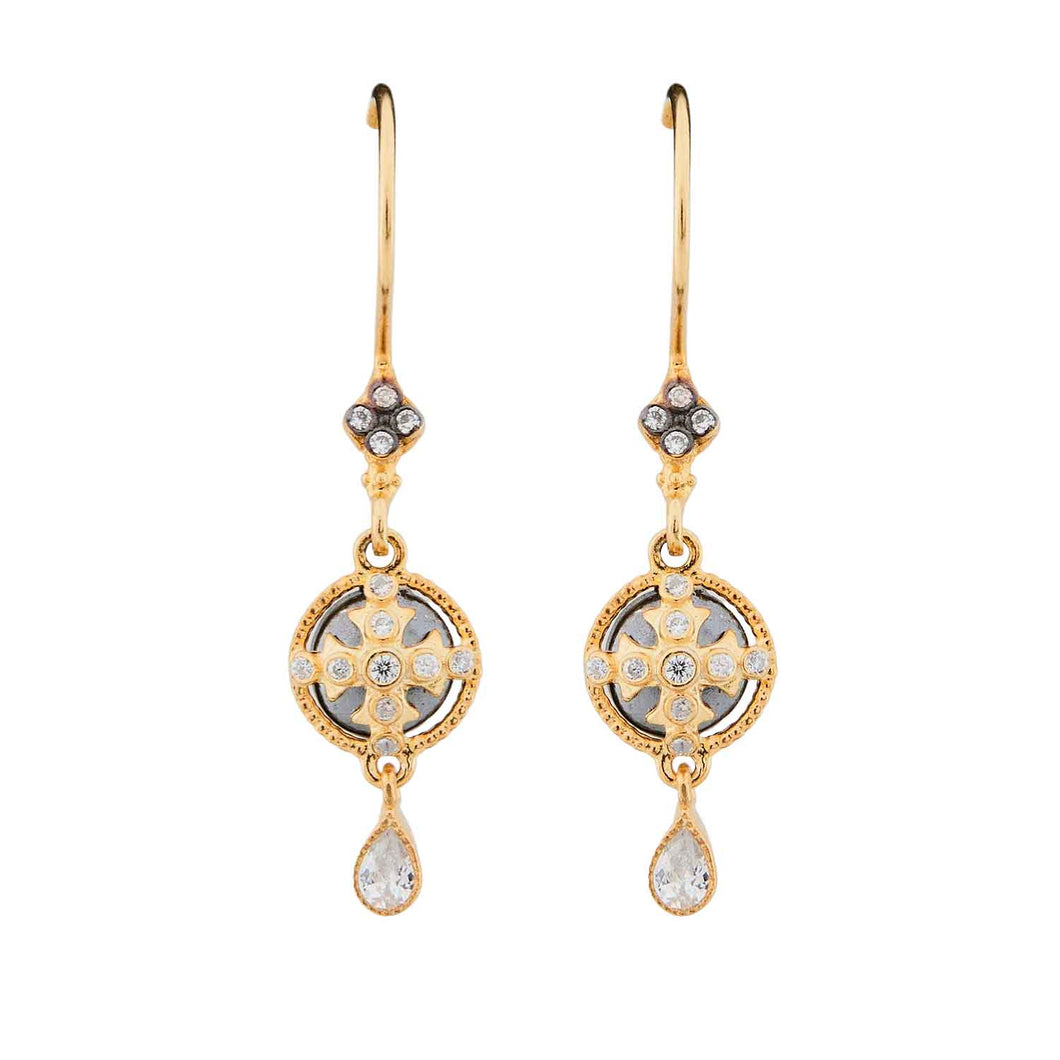 Jasmine: Antique Style Earrings in Cubic Zirconia and Yellow Gold Plated Sterling Silver