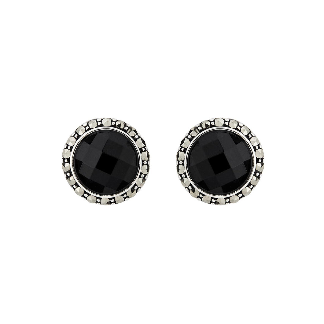 Jeanette: Stud Earrings in Faceted Black Onyx, Marcasite and  Sterling Silver