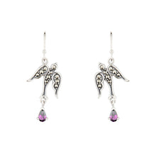 Load image into Gallery viewer, Joni: Swallow Earrings in Marcasite, Amethyst and Sterling Silver