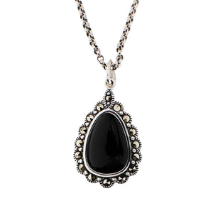 Josephine: Edwardian Style Pendant in Onyx, Marcasite and Sterling Silver