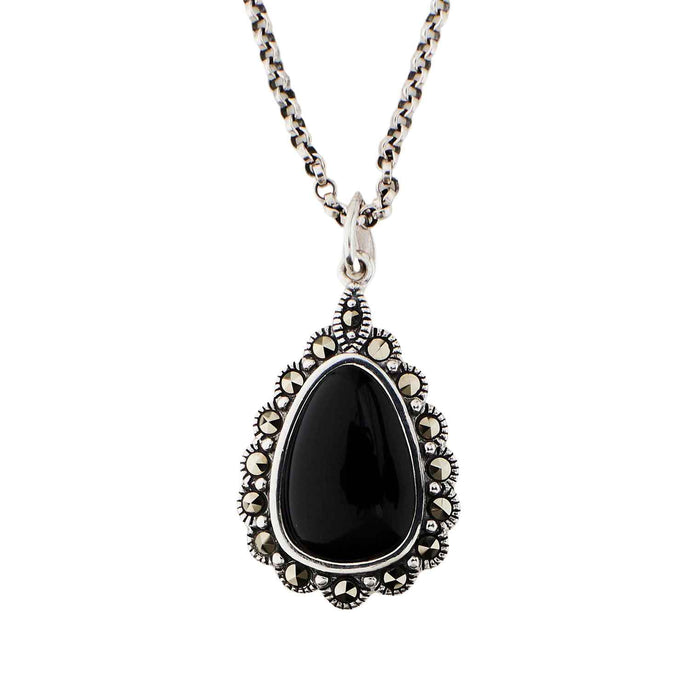 Josephine: Edwardian Style Pendant in Onyx, Marcasite and Sterling Silver