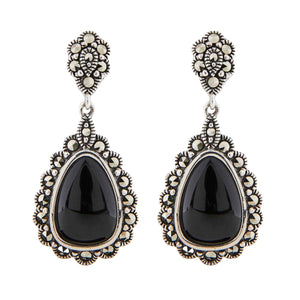 Josephine: Elegant Edwardian Style Earrings in Onyx, Marcasite  and Sterling Silver