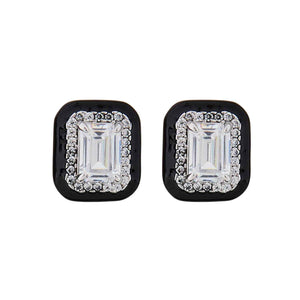 Layla: Art Deco Style Stud Earrings in Cubic Zirconia, Enamel and Sterling Silver