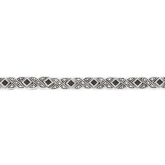 Wellington_&_North_Art_Deco_Jewellery_Lillian_Black_Onyx_Marcasite_925_Sterling_Silver_Bracelet_Bangle