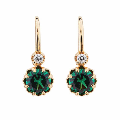Lottie: Antique Style Earrings in Green Cubic Zirconia and Yellow Gold Plated Sterling Silver