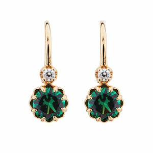 Lottie: Antique Style Earrings in Green Cubic Zirconia and Yellow Gold Plated Sterling Silver