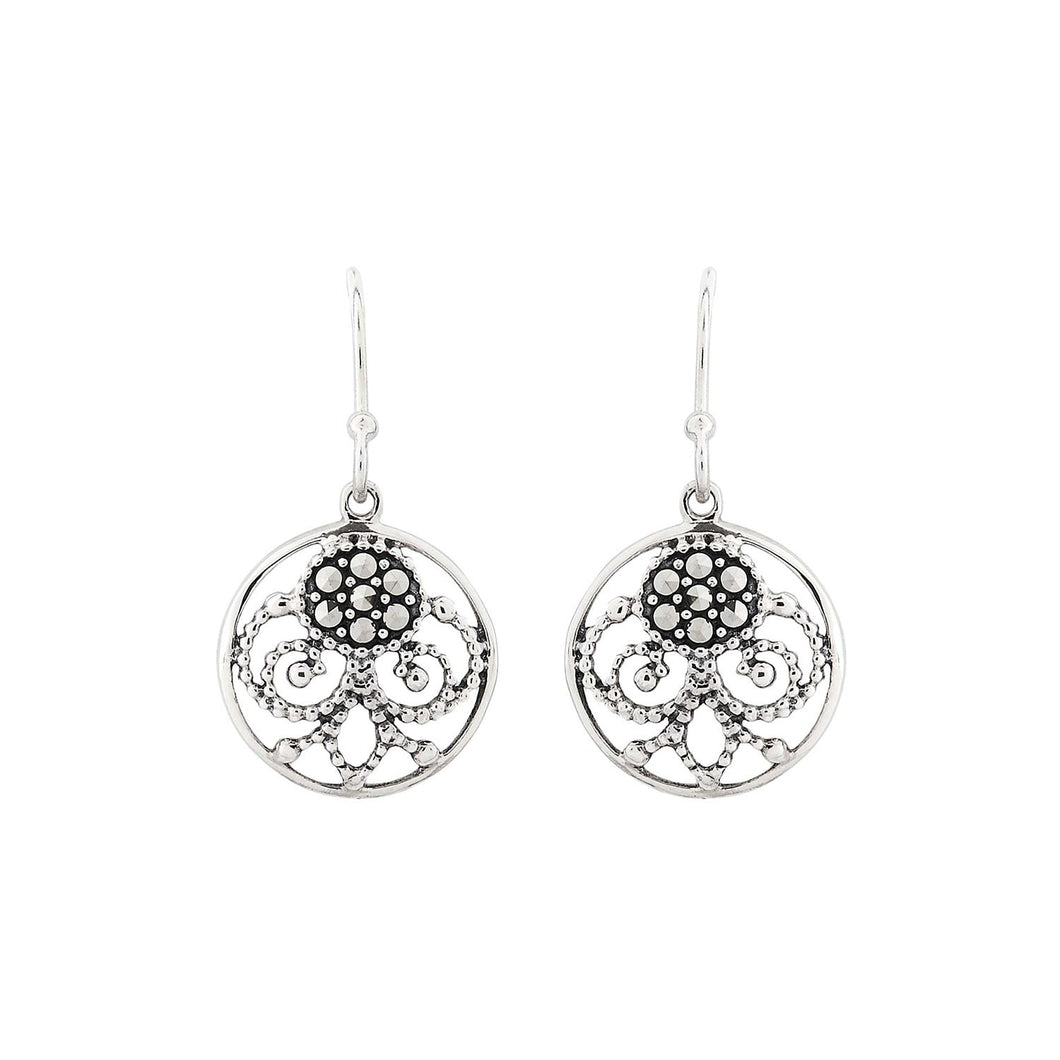 Lulu: Art Nouveau Style Filigree Drop Earrings in Marcasite and Sterling Silver