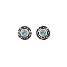 Load image into Gallery viewer, Maria: Art Deco Stud Earrings in Blue Topaz, Marcasite and Sterling Silver