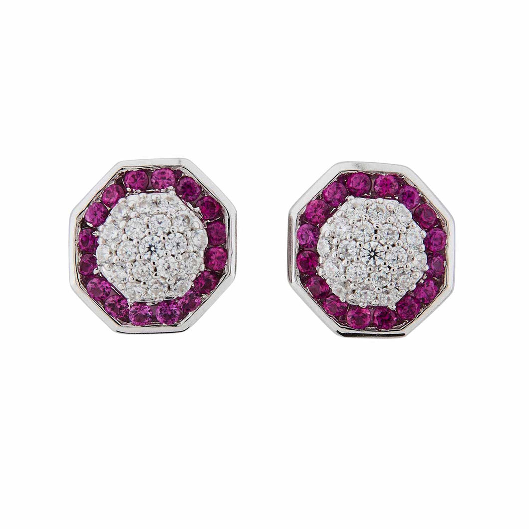 Maribel: Art Deco Style Earrings in Cubic Zirconia, Synthetic Ruby and Sterling Silver