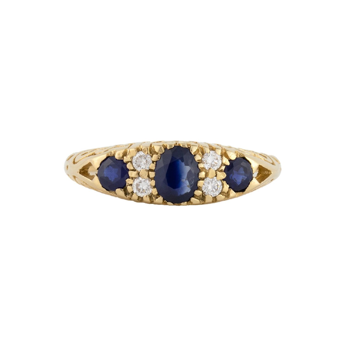 Matilda: Victorian Style Half Hoop Ring in 9ct Yellow Gold, Sapphire and Diamond