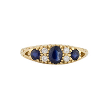 Load image into Gallery viewer, Matilda: Victorian Style Half Hoop Ring in 9ct Yellow Gold, Sapphire and Diamond
