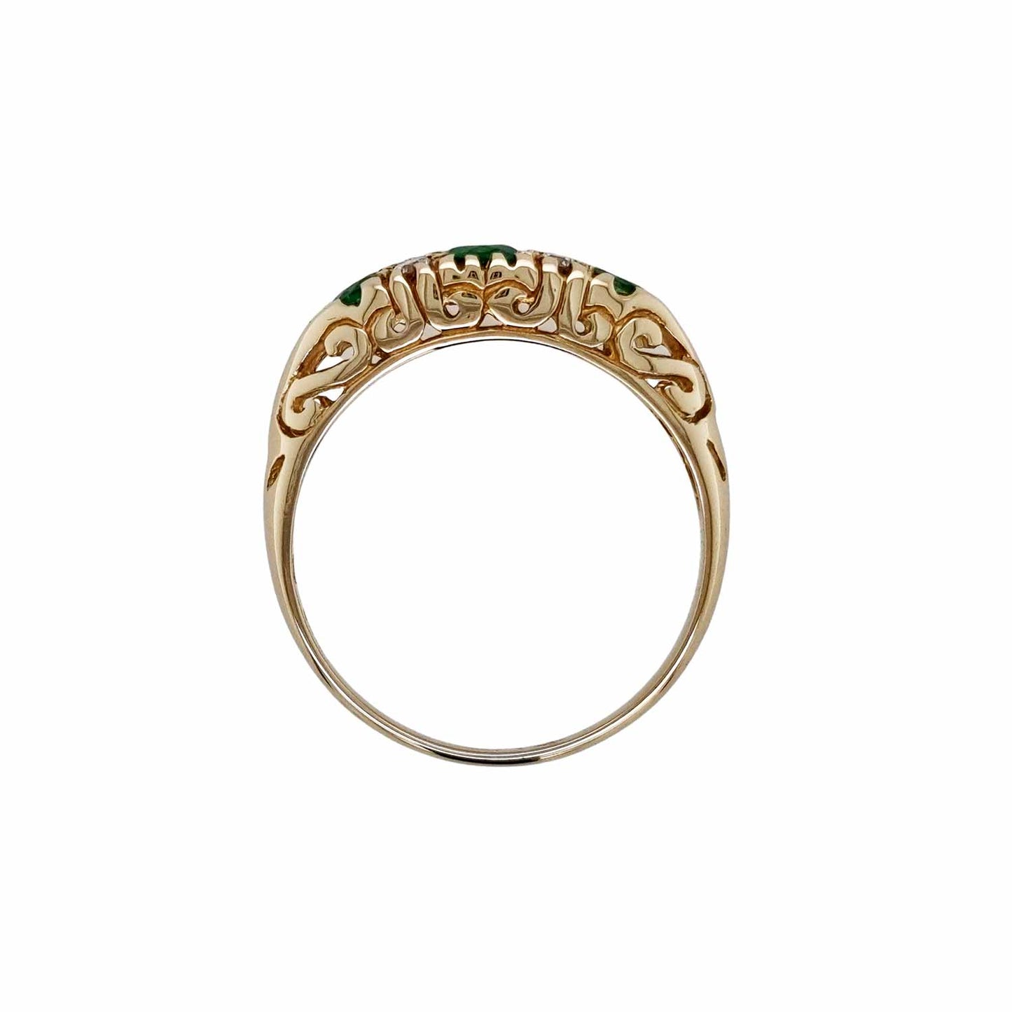 Matilda: Victorian Style Half Hoop Ring in 9ct Yellow Gold, Emerald and Diamond