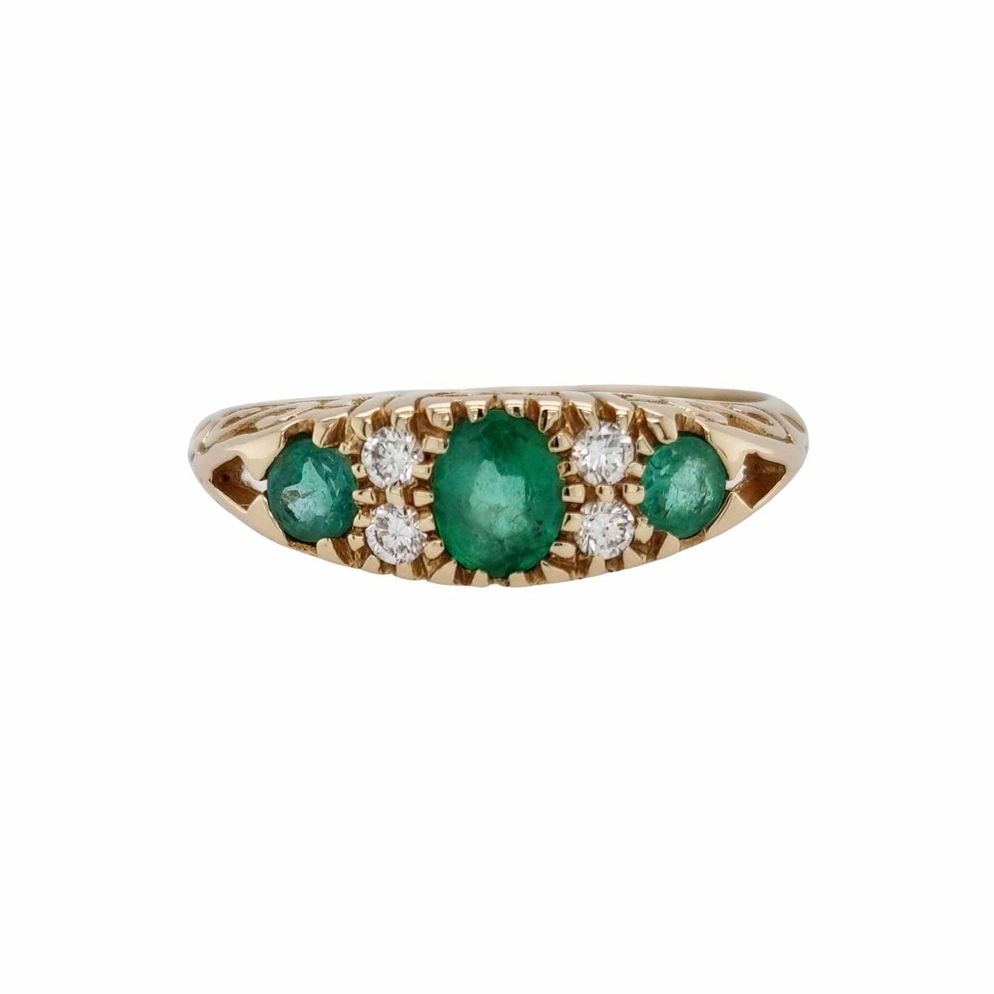 Matilda: Victorian Style Half Hoop Ring in 9ct Yellow Gold, Emerald and Diamond