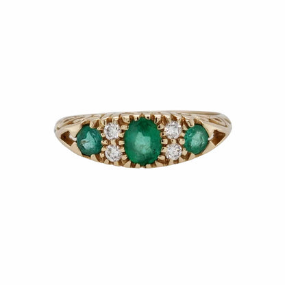 Matilda: Victorian Style Half Hoop Ring in 9ct Yellow Gold, Emerald and Diamond