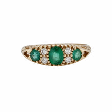 Load image into Gallery viewer, Matilda: Victorian Style Half Hoop Ring in 9ct Yellow Gold, Emerald and Diamond