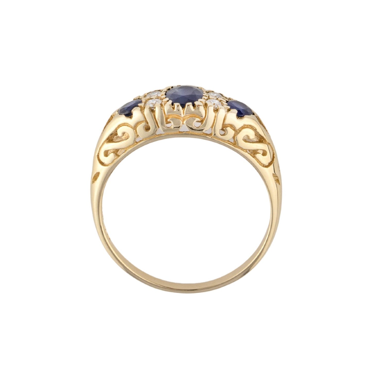 Matilda: Victorian Style Half Hoop Ring in 9ct Yellow Gold, Sapphire and Diamond