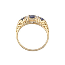 Load image into Gallery viewer, Matilda: Victorian Style Half Hoop Ring in 9ct Yellow Gold, Sapphire and Diamond