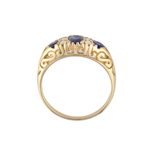 Matilda: Victorian Style Half Hoop Ring in 9ct Yellow Gold, Sapphire and Diamond